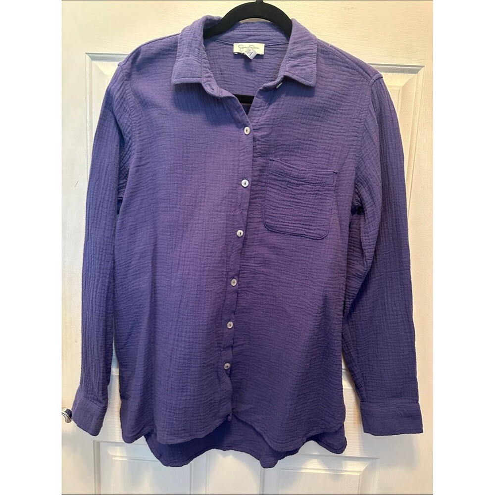 Jessica Simpson Purple Blue Button-Down Gauze Shirt Size Small